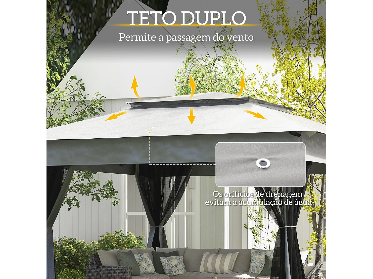 Carpa Baguo Outsunny plegable 4 mosquiteras gris claro 270x325x325 cm