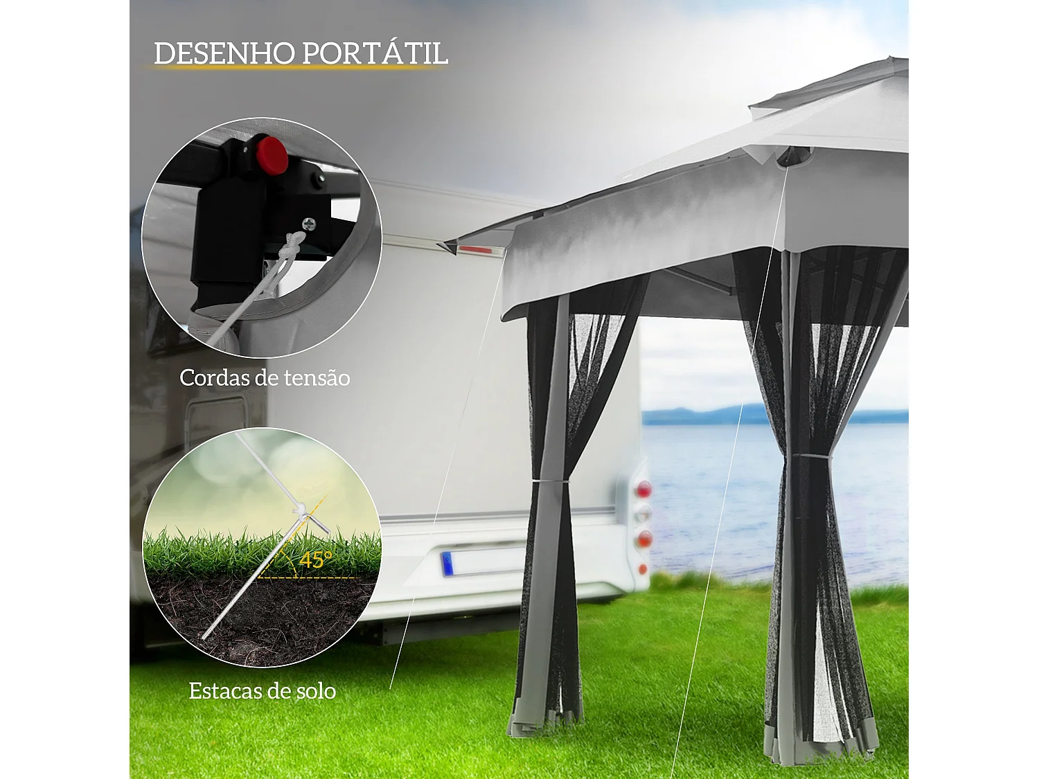 Carpa Baguo Outsunny plegable 4 mosquiteras gris claro 270x325x325 cm