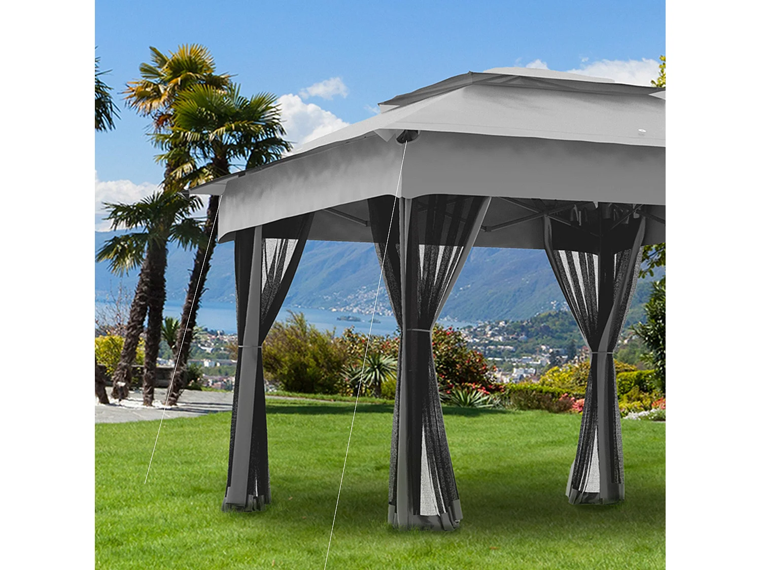 Carpa Baguo Outsunny plegable 4 mosquiteras gris claro 270x325x325 cm