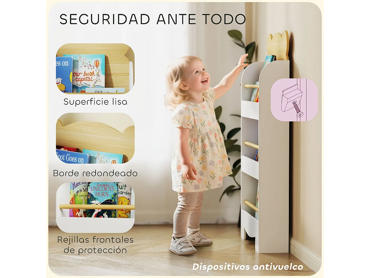 Librería infantil Osito Aiyaplay 3 niveles blanco/natural 110x55x15 cm