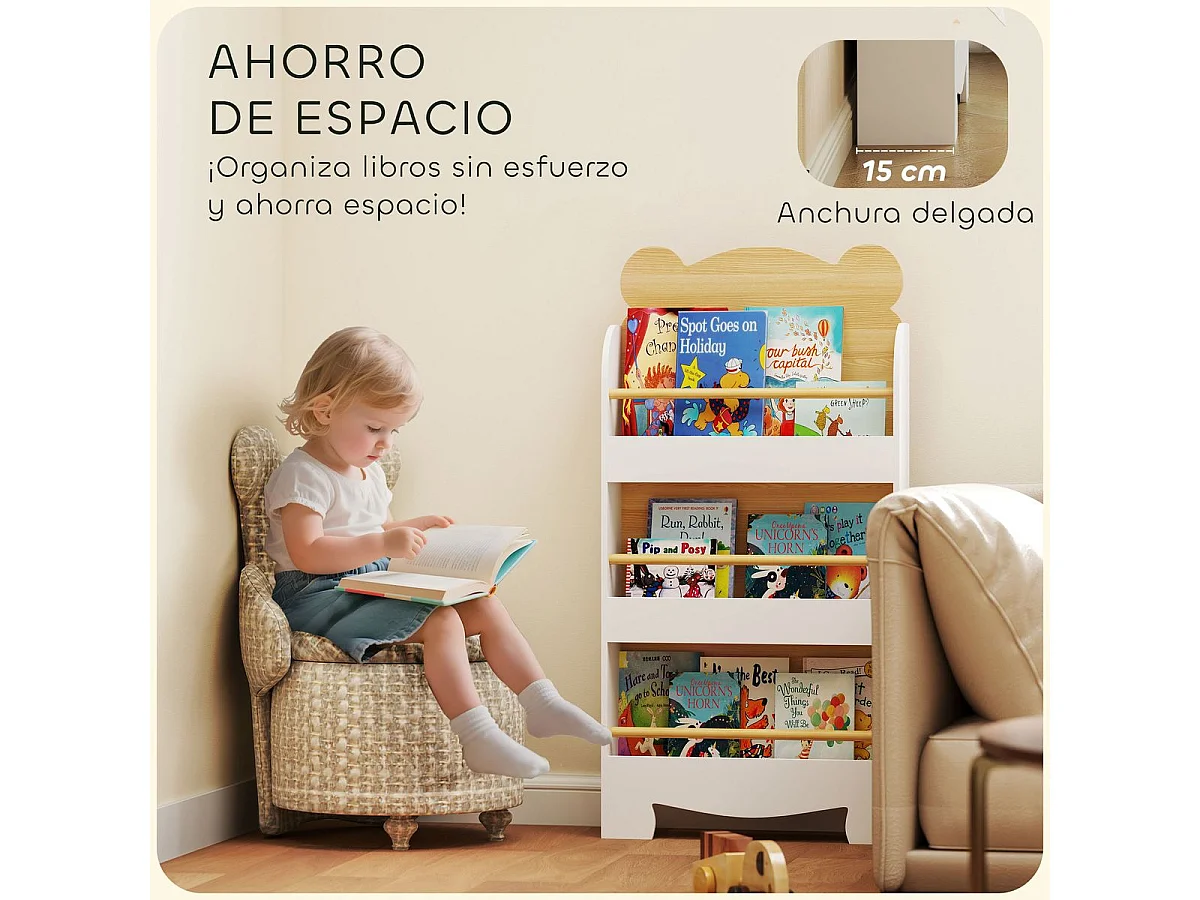 Librería infantil Osito Aiyaplay 3 niveles blanco/natural 110x55x15 cm