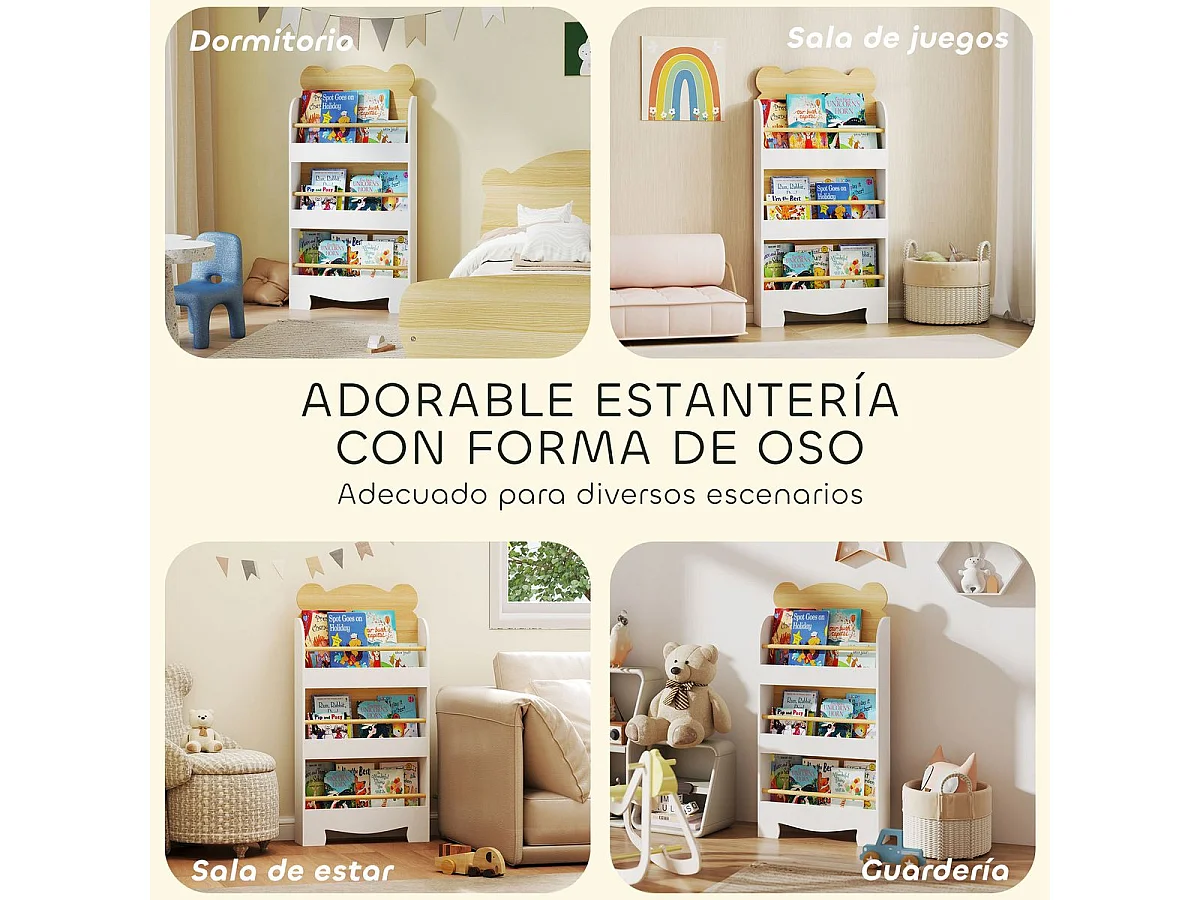 Librería infantil Osito Aiyaplay 3 niveles blanco/natural 110x55x15 cm
