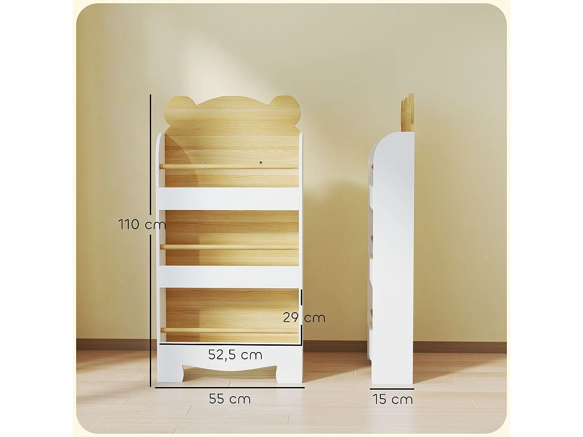 Librería infantil Osito Aiyaplay 3 niveles blanco/natural 110x55x15 cm