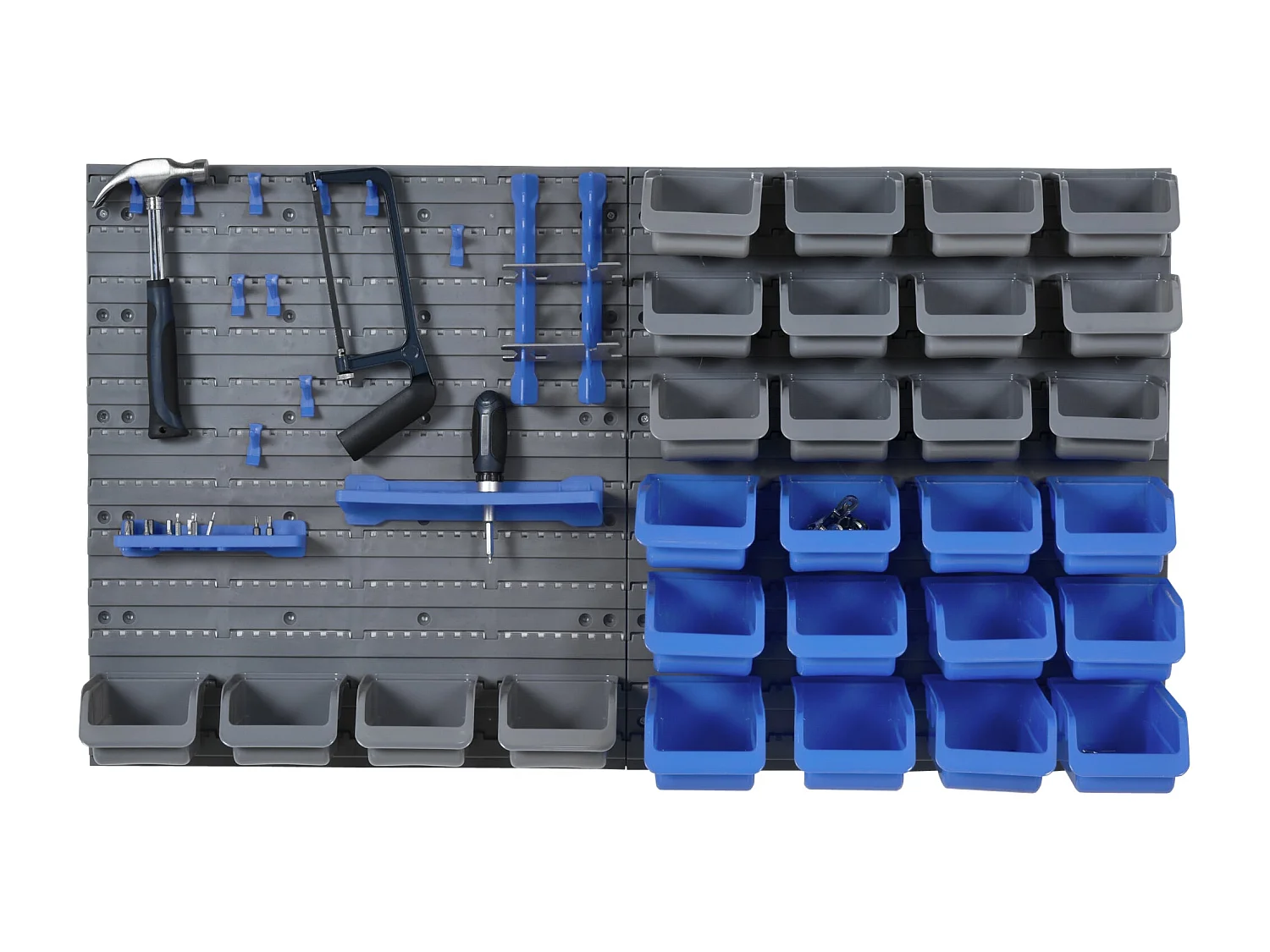 DURHAND Prateleira de Parede com 44 Peças - Organizador de Ferramentas 54x95 cm com Caixas e Ganchos em Azul e Cinza