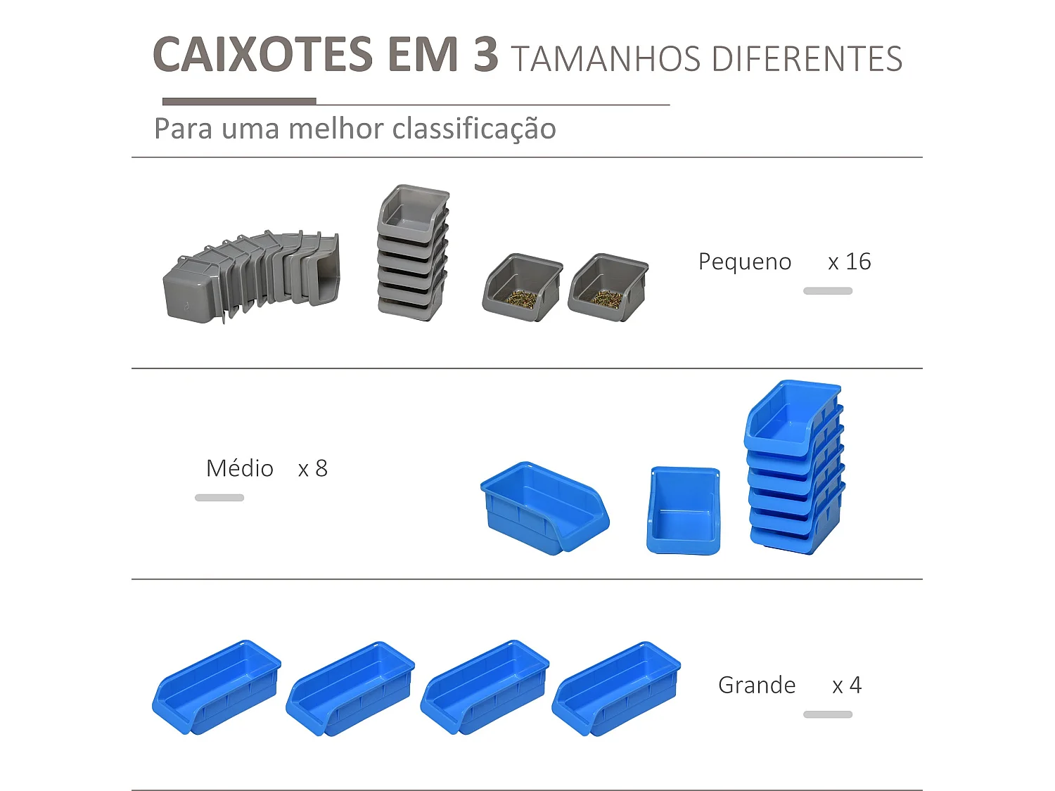 DURHAND Prateleira de Parede com 44 Peças - Organizador de Ferramentas 54x95 cm com Caixas e Ganchos em Azul e Cinza