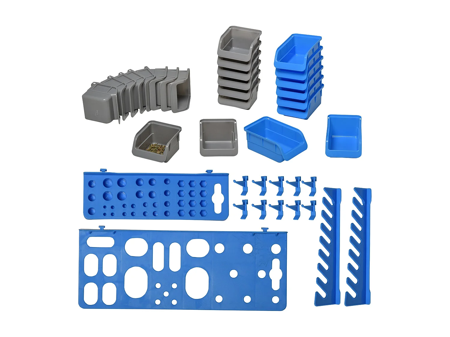 DURHAND Prateleira de Parede com 44 Peças - Organizador de Ferramentas 54x95 cm com Caixas e Ganchos em Azul e Cinza