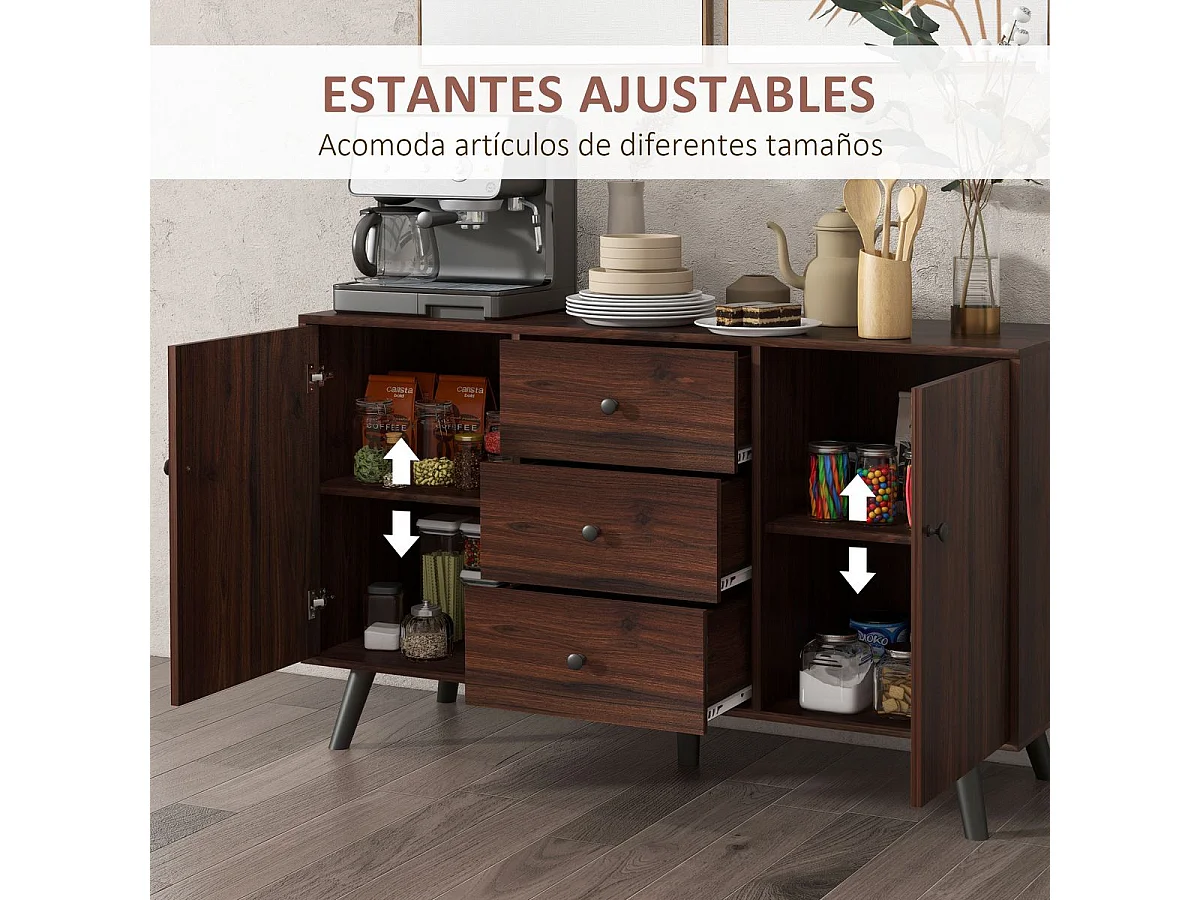 Aparador Molina Homcom 2 puertas + 3 cajones roble oscuro 76x127x40 cm