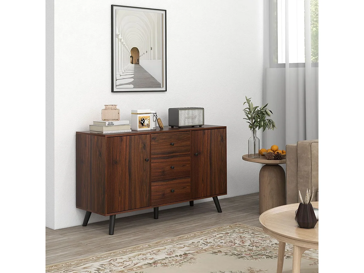 Aparador Molina Homcom 2 puertas + 3 cajones roble oscuro 76x127x40 cm