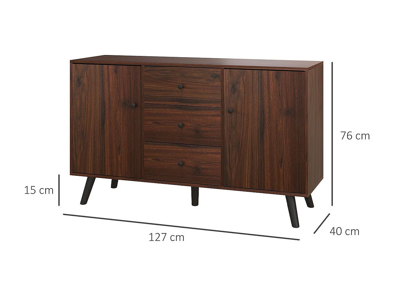 Aparador Molina Homcom 2 puertas + 3 cajones roble oscuro 76x127x40 cm