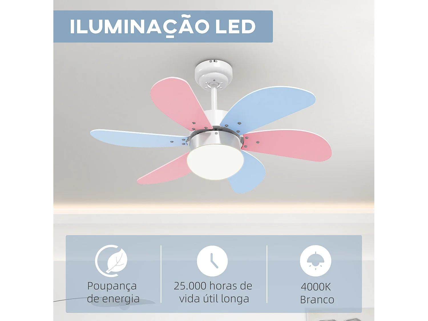 Ventoinha de Teto Silenciosa com Luz LED e Controle Remoto – Modelo Turku 34W Ø82,5 cm