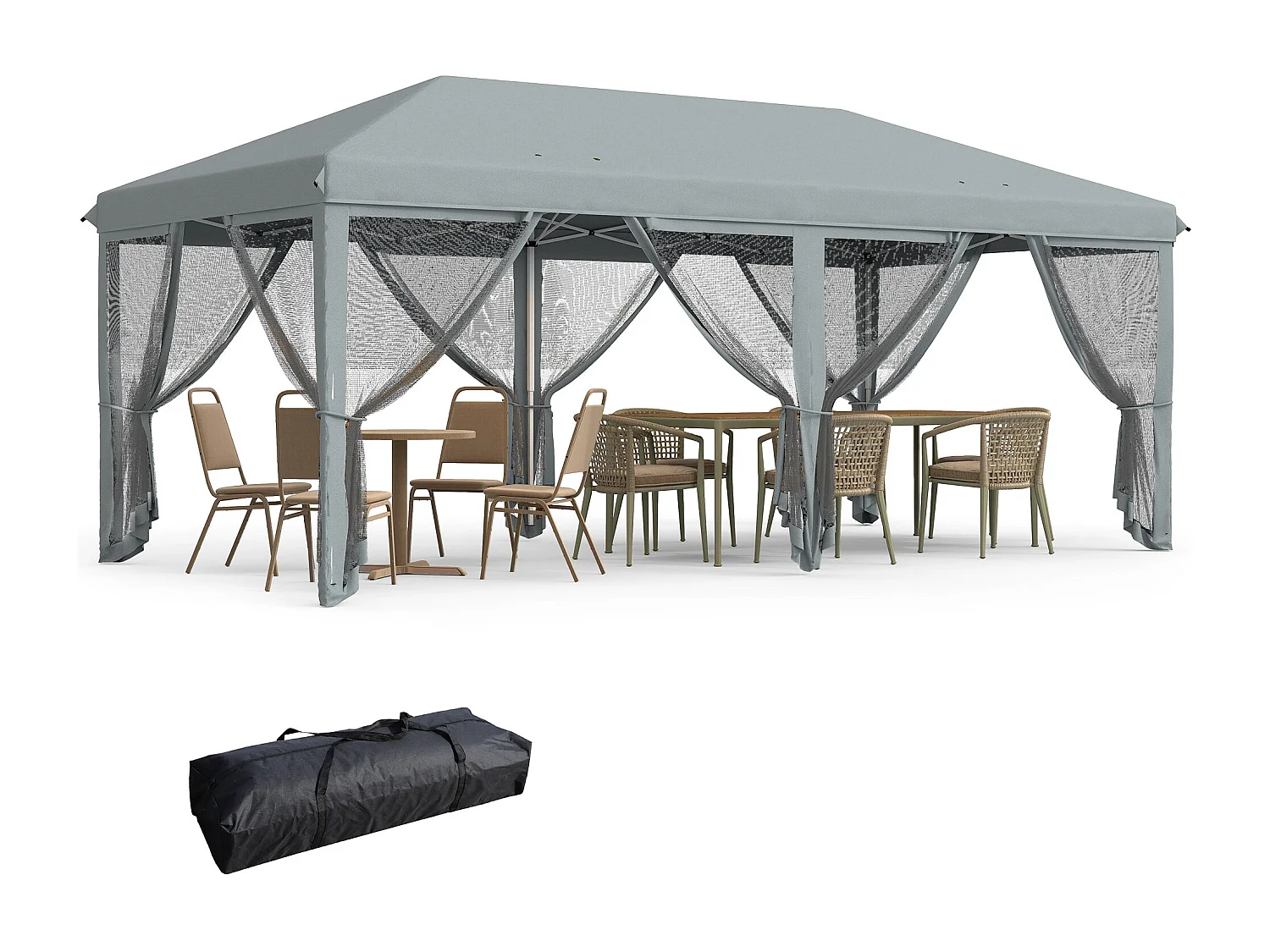 Carpa Camboue Outsunny plegable 6 mosquiteras gris 270x585x295 cm