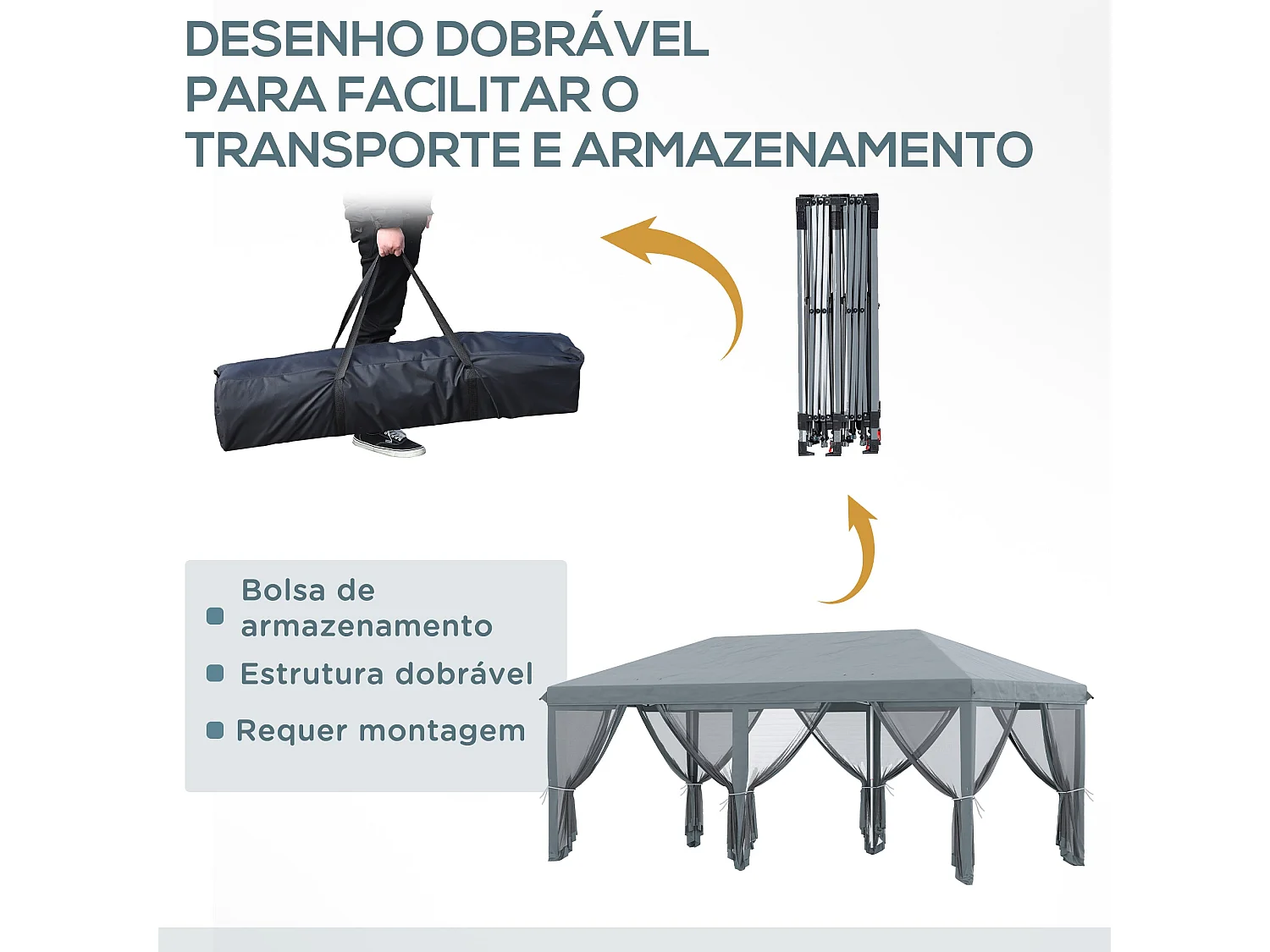 Carpa Camboue Outsunny plegable 6 mosquiteras gris 270x585x295 cm