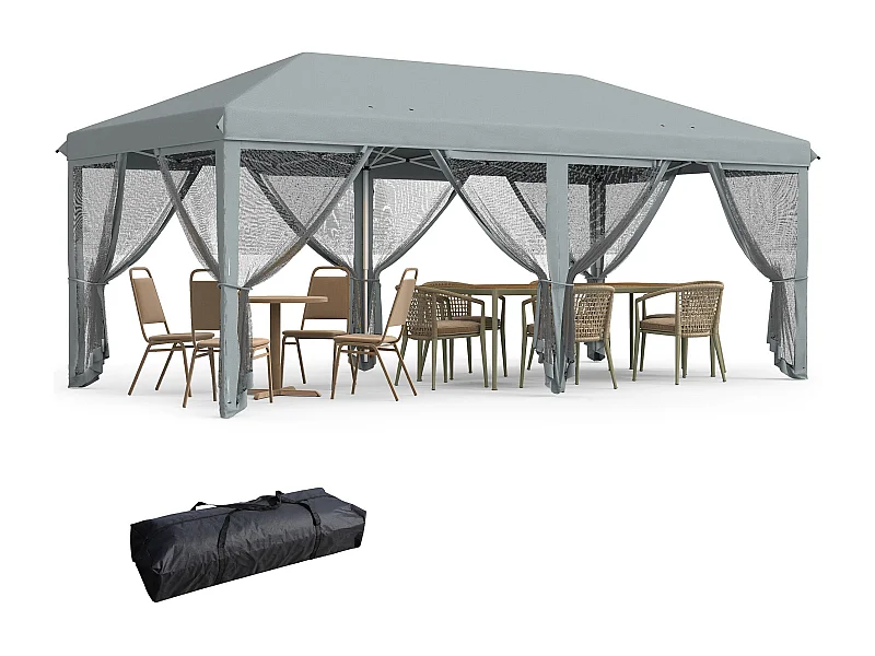 Carpa Camboue Outsunny plegable 6 mosquiteras gris 270x585x295 cm