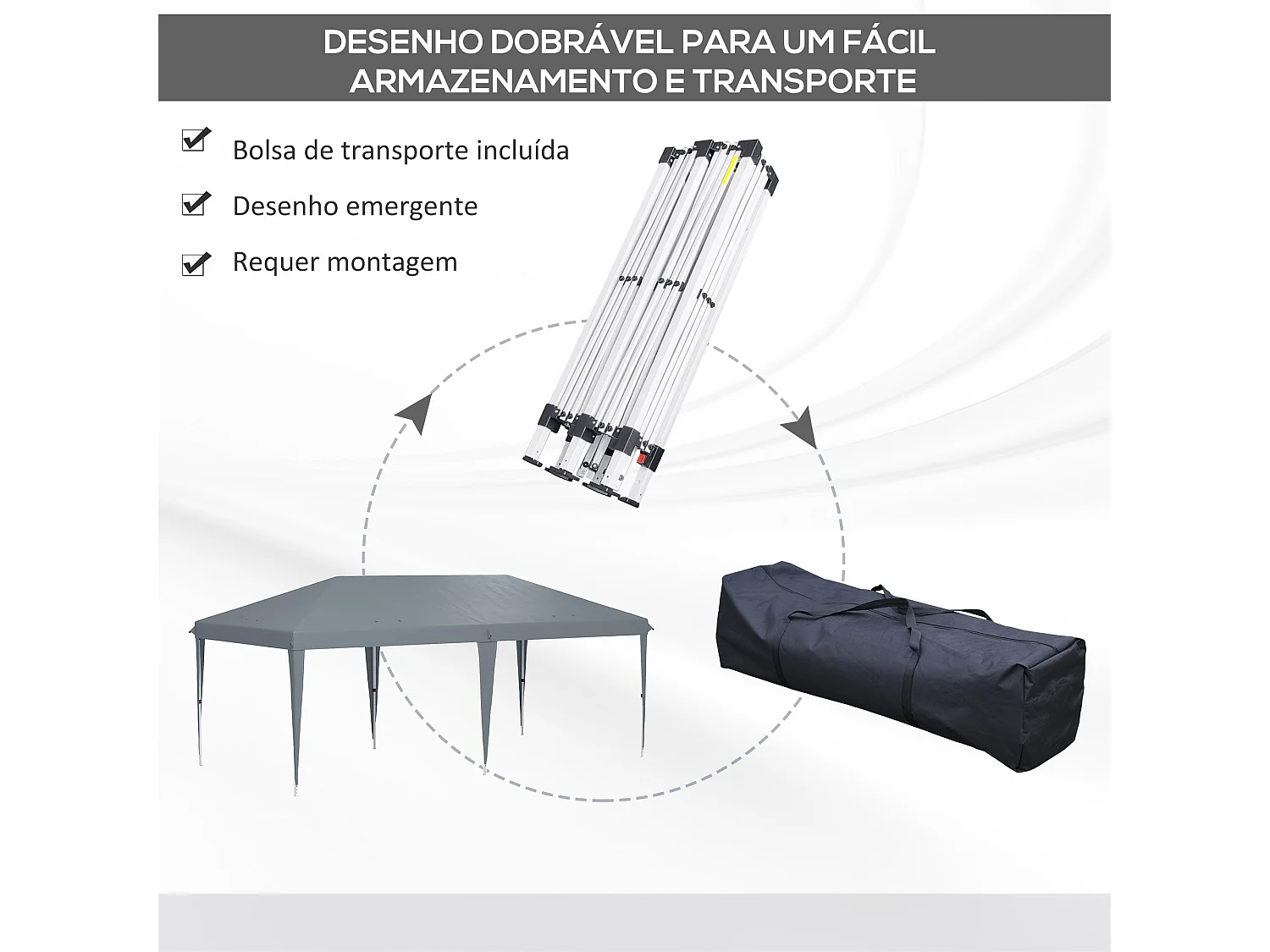 Carpa Toluca Outsunny plegable altura regulable gris claro 270x585x295 cm