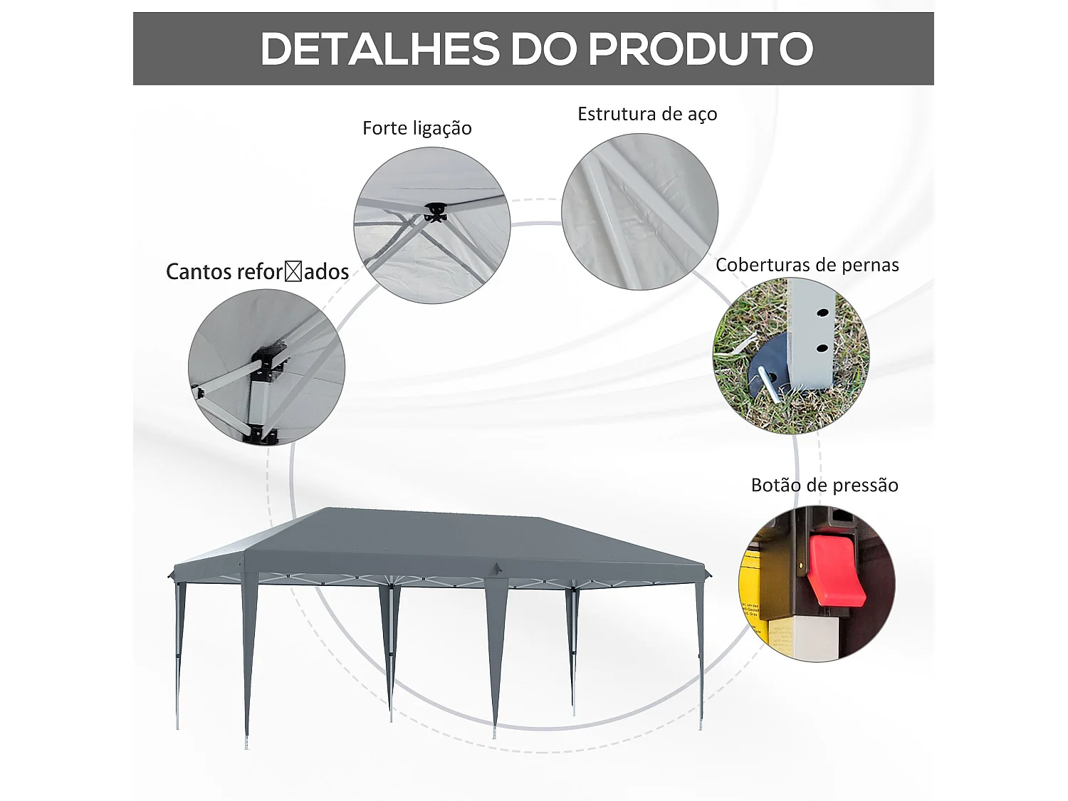 Carpa Toluca Outsunny plegable altura regulable gris claro 270x585x295 cm