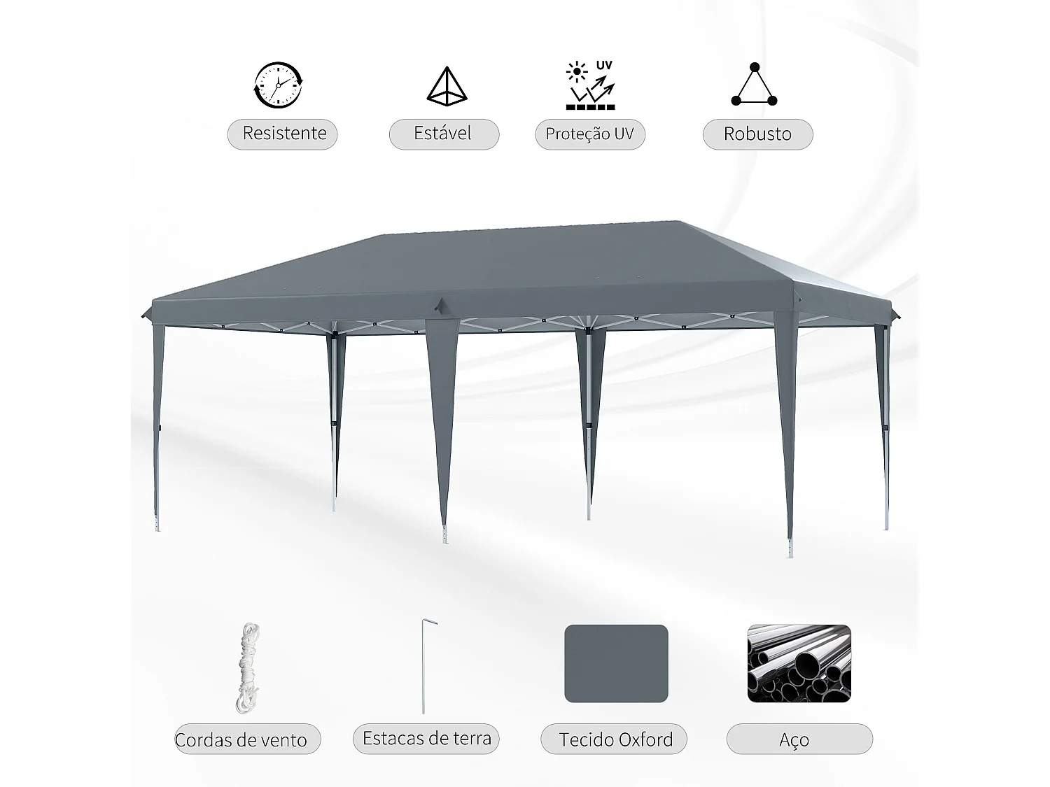 Carpa Toluca Outsunny plegable altura regulable gris claro 270x585x295 cm