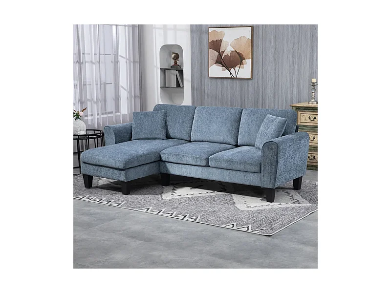 Sofá chaiselongue Diva Homcom 3 plazas reversible azul oscuro 87x230x138 cm
