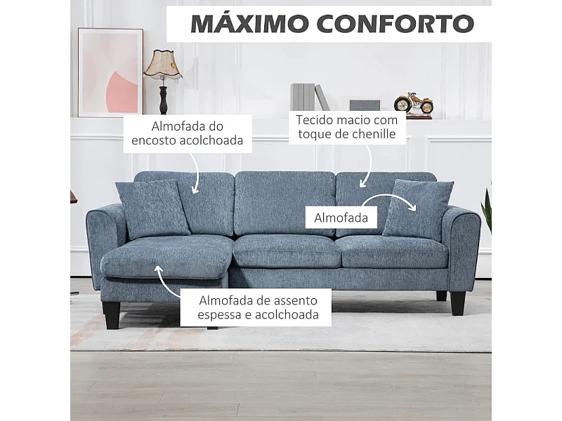 Sofá Chaise Longue Reversível em L com Almofadas - Conforto e Estilo para sua Sala de Estar