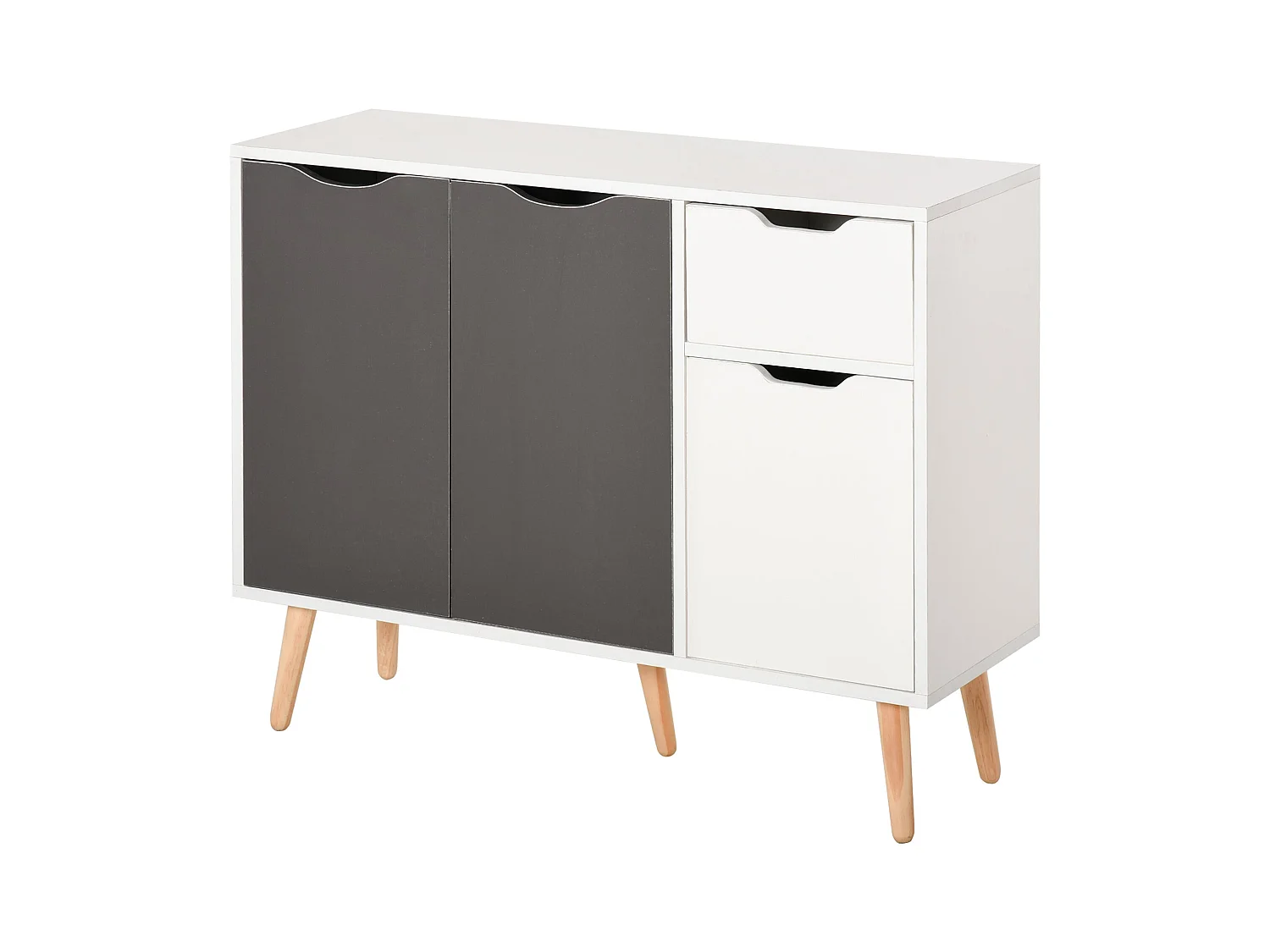 Aparador Kiwi Homcom 3 puertas + cajón blanco/gris 72x90x30 cm