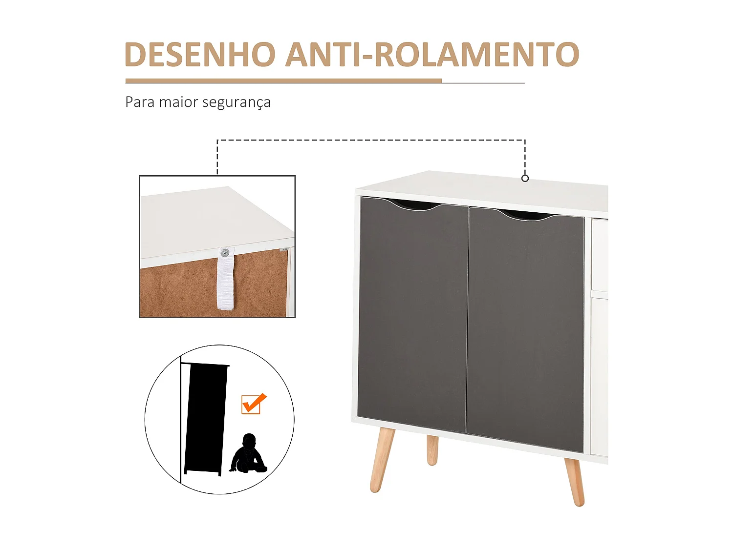Aparador Kiwi Homcom 3 puertas + cajón blanco/gris 72x90x30 cm
