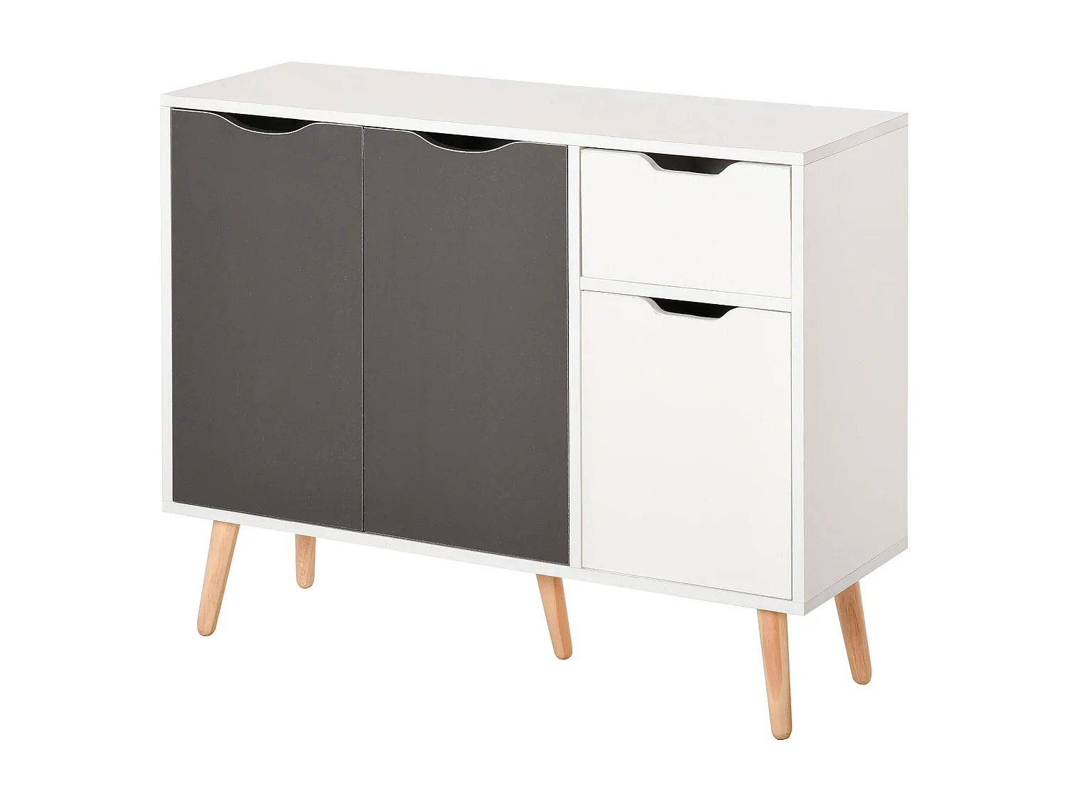 Aparador Kiwi Homcom 3 puertas + cajón blanco/gris 72x90x30 cm