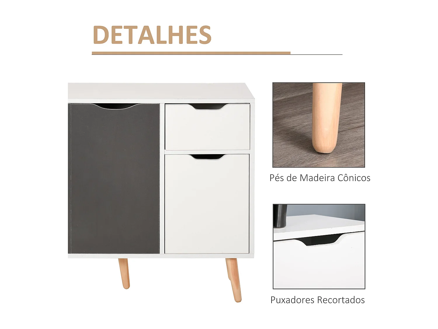 Aparador Kiwi Homcom 3 puertas + cajón blanco/gris 72x90x30 cm