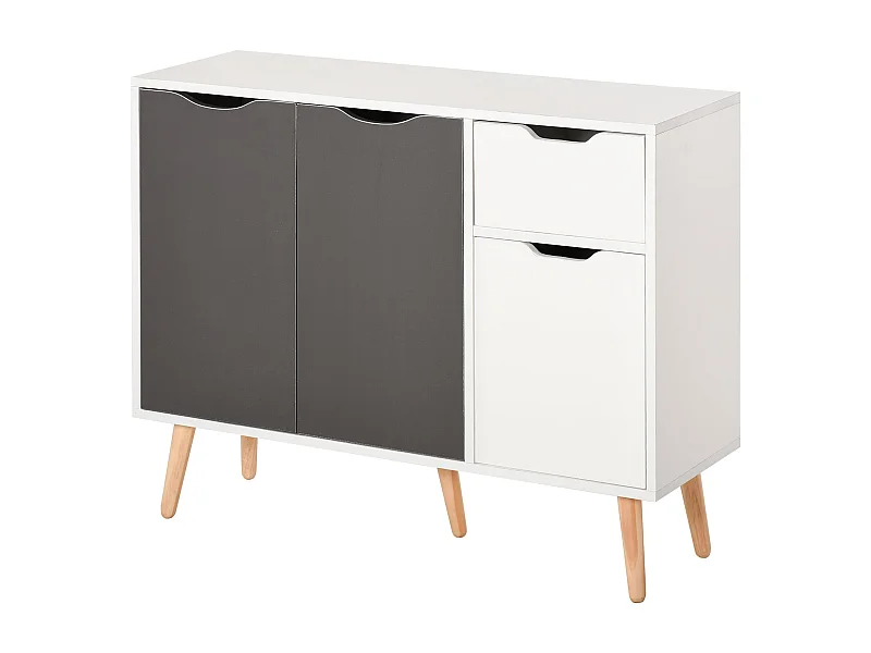 Aparador Kiwi Homcom 3 puertas + cajón blanco/gris 72x90x30 cm