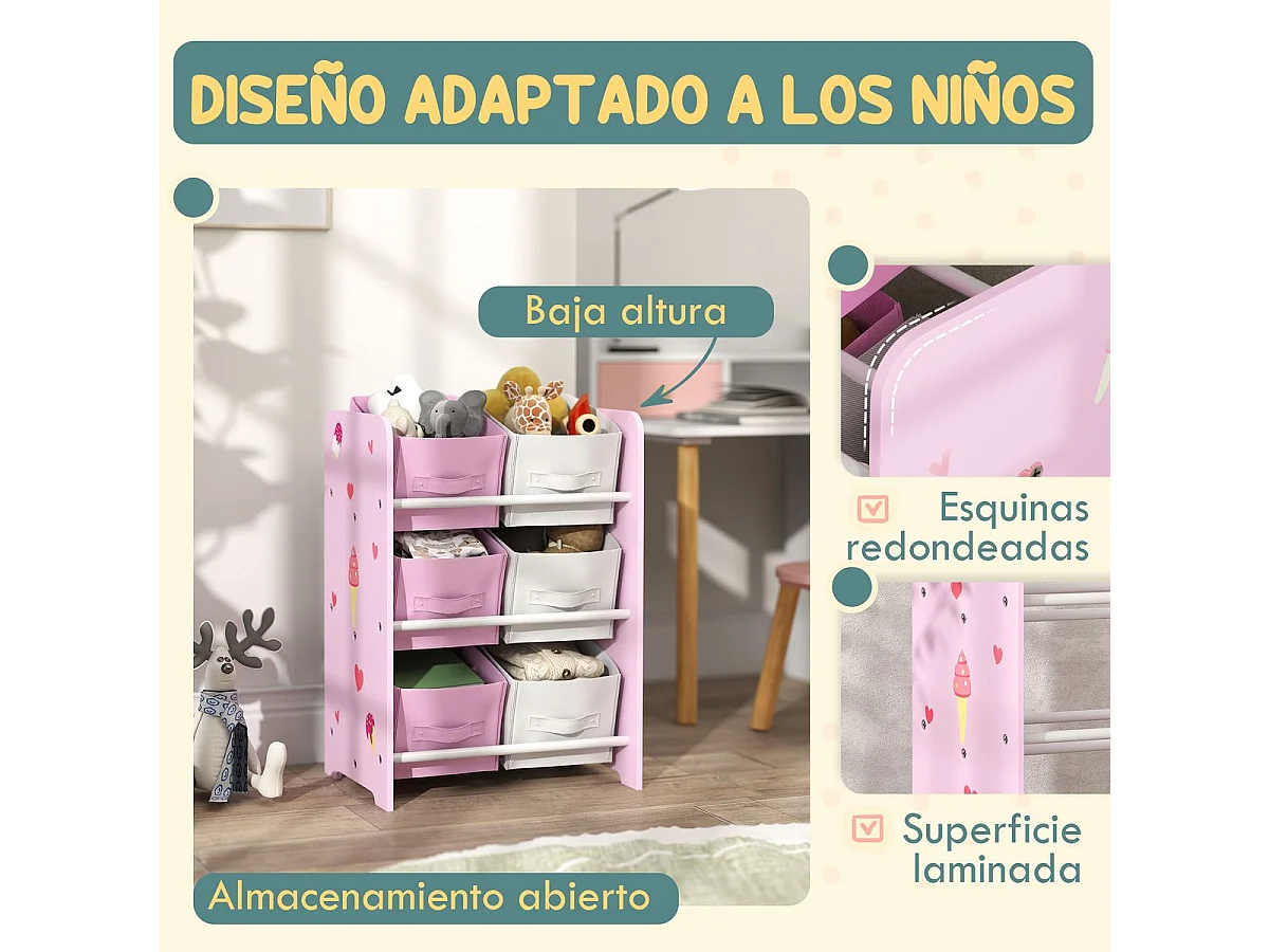 Estantería infantil Yoyó Aiyaplay 6 cajas +3A rosa 60x43x30 cm