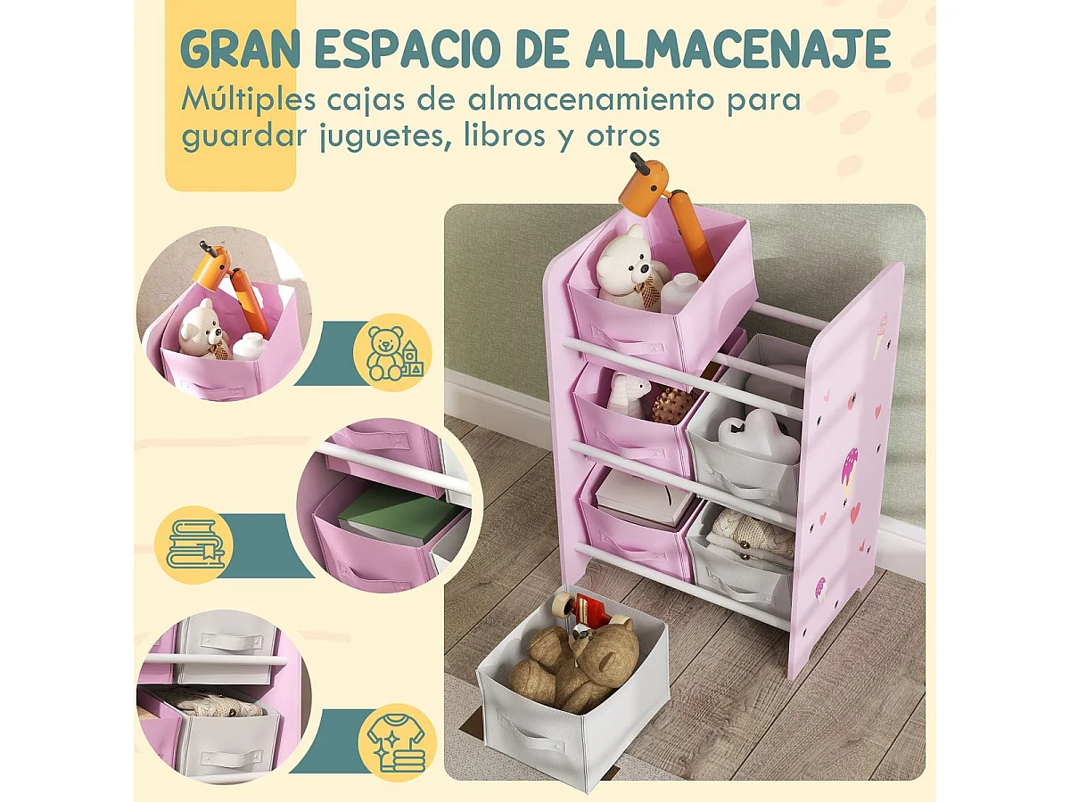 Estantería infantil Yoyó Aiyaplay 6 cajas +3A rosa 60x43x30 cm
