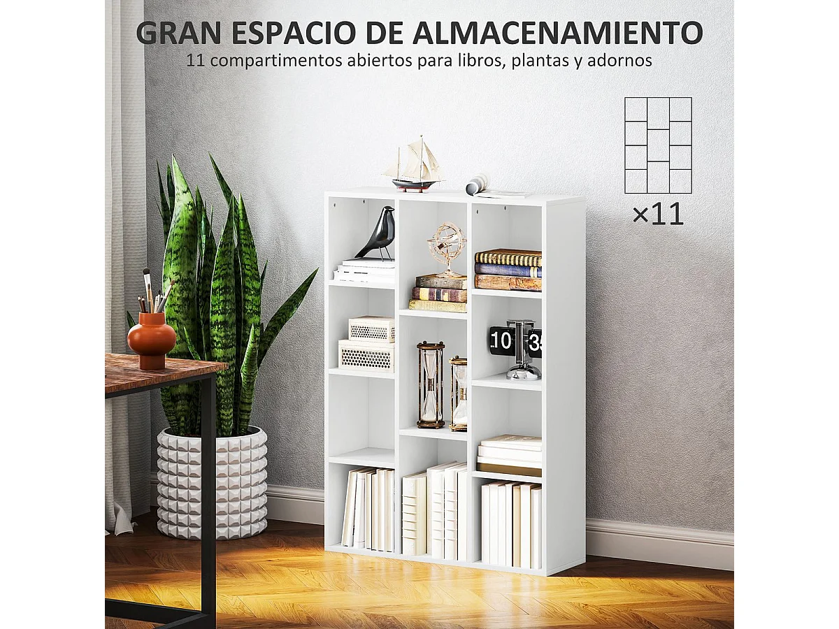 Estantería Godwin Homcom 11 compartimentos blanco 106x74,3x24 cm