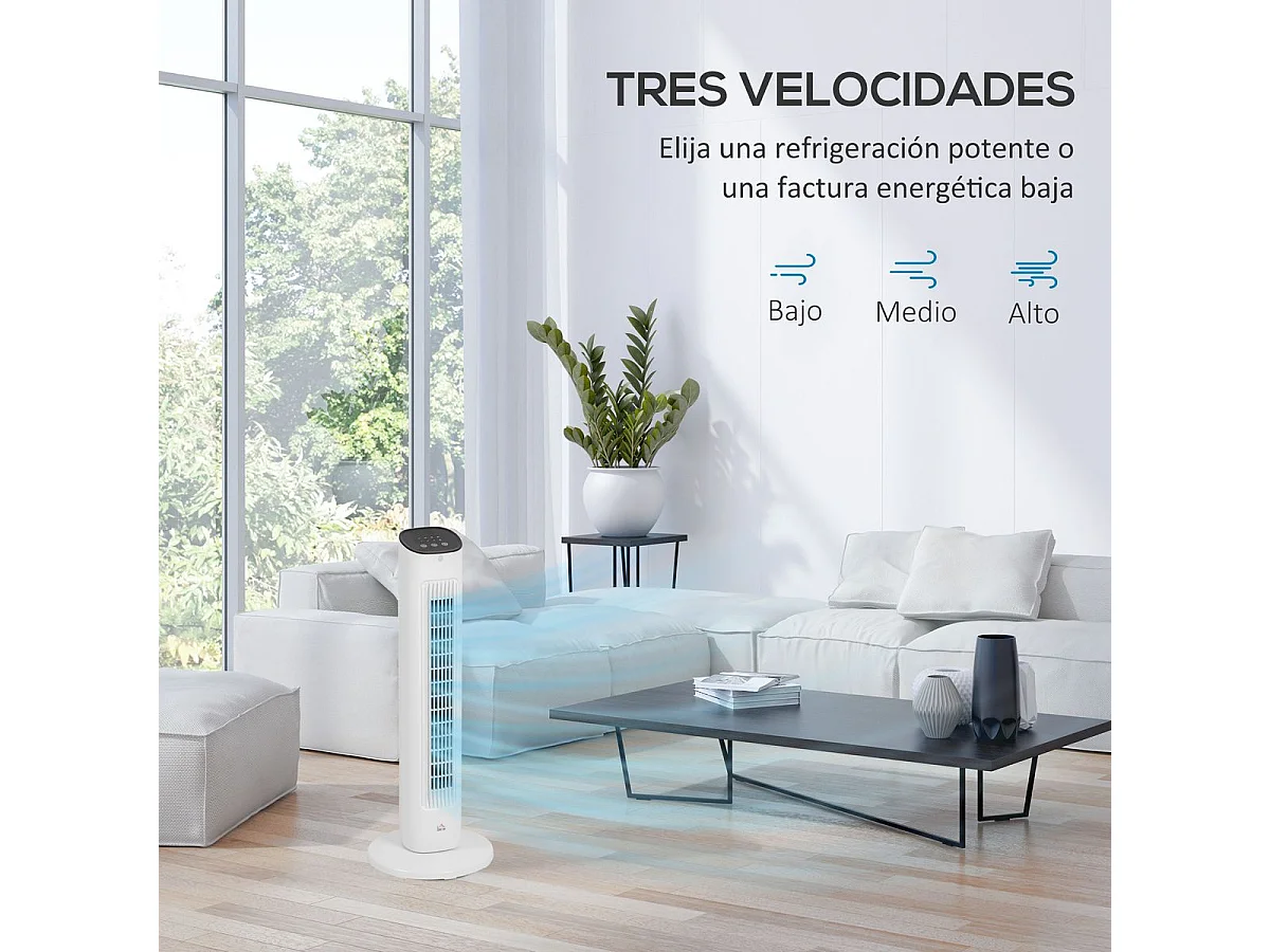 Ventilador de torre Homcom 50W con mando a distancia 3 velocidades blanco 78 cm