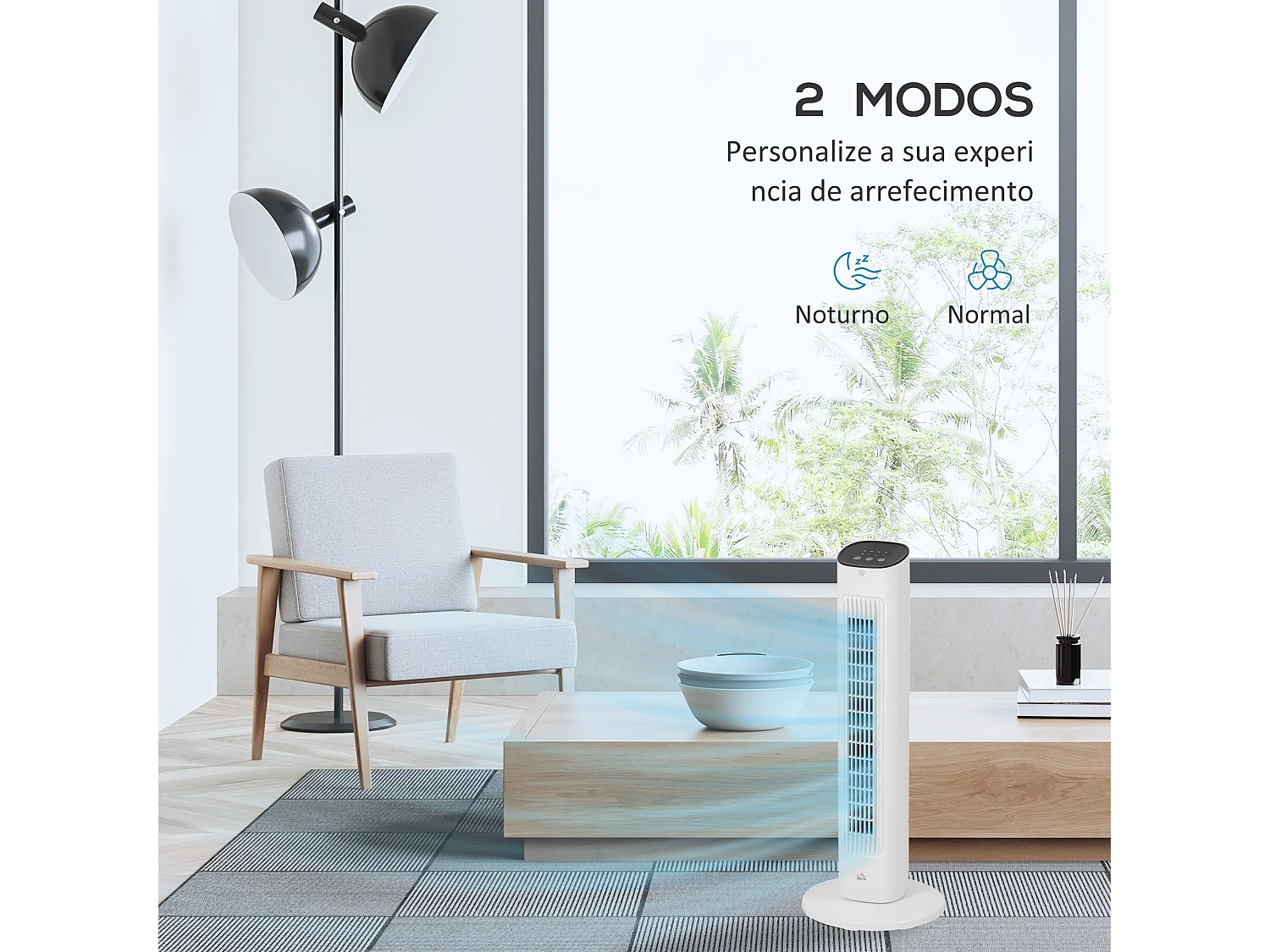 Ventilador de torre Homcom 50W con mando a distancia 3 velocidades blanco 78 cm