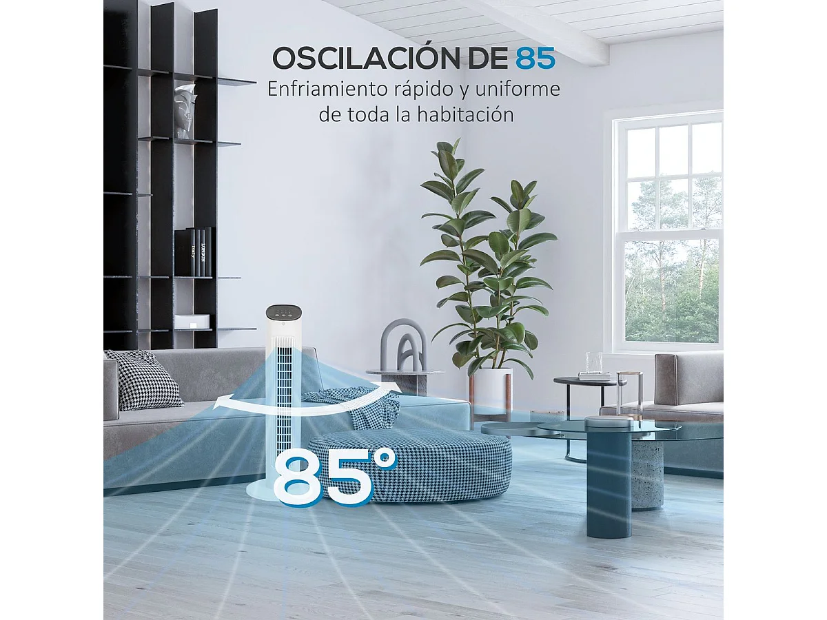 Ventilador de torre Homcom 50W con mando a distancia 3 velocidades blanco 78 cm