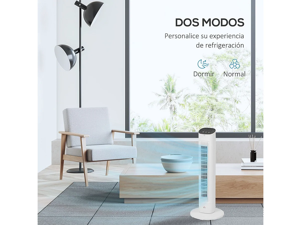 Ventilador de torre Homcom 50W con mando a distancia 3 velocidades blanco 78 cm