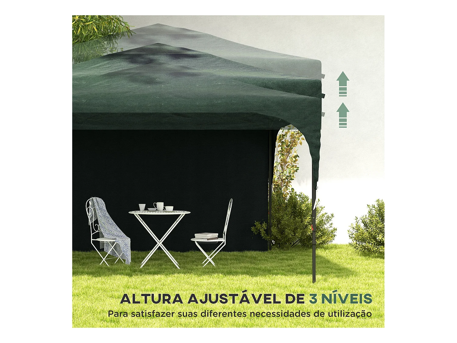 Carpa Tamy Outsunny plegable + altura ajustable + pared lateral verde 265x300x300 cm