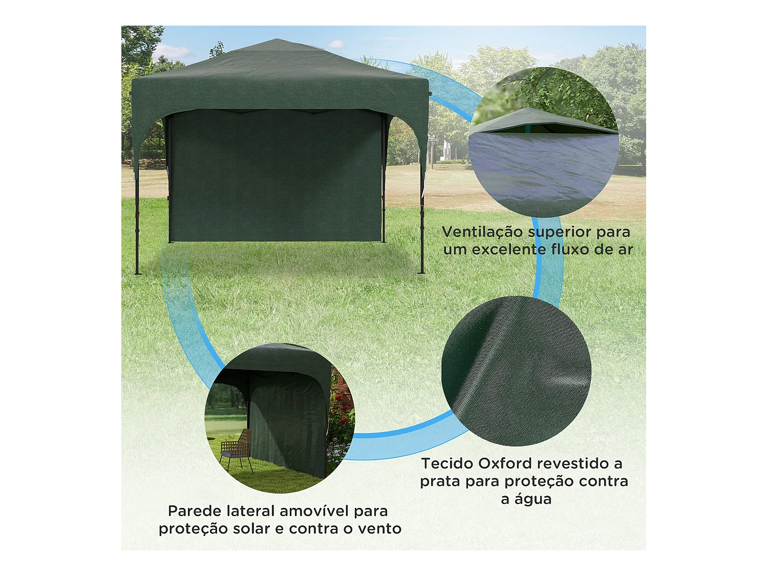 Carpa Tamy Outsunny plegable + altura ajustable + pared lateral verde 265x300x300 cm