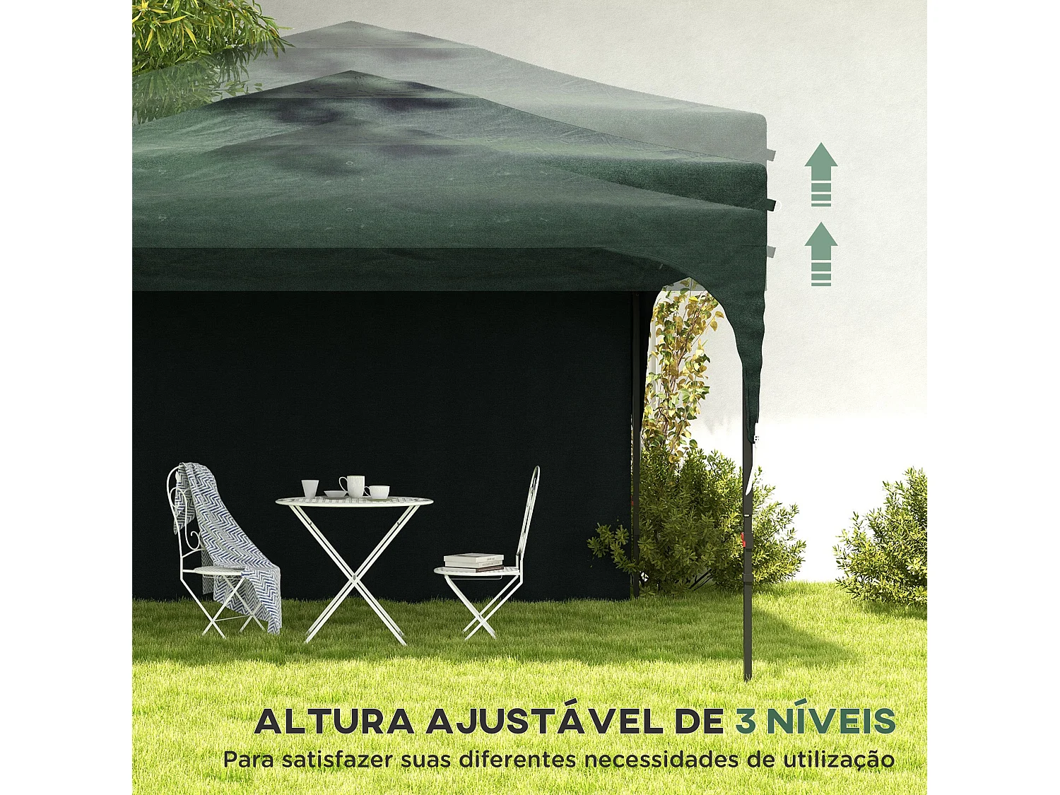 Carpa Tamy Outsunny plegable + altura ajustable + pared lateral verde 265x300x300 cm