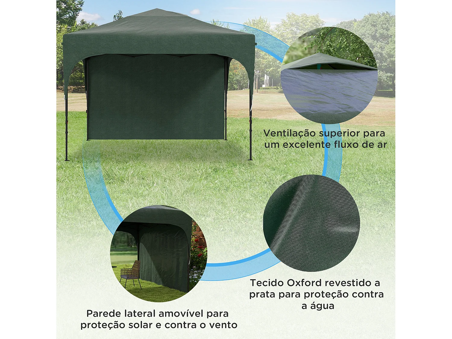 Carpa Tamy Outsunny plegable + altura ajustable + pared lateral verde 265x300x300 cm
