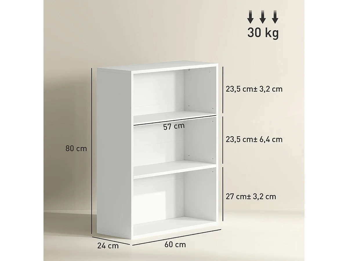 Estantería Waddles Homcom 3 niveles blanco 80x60x24 cm