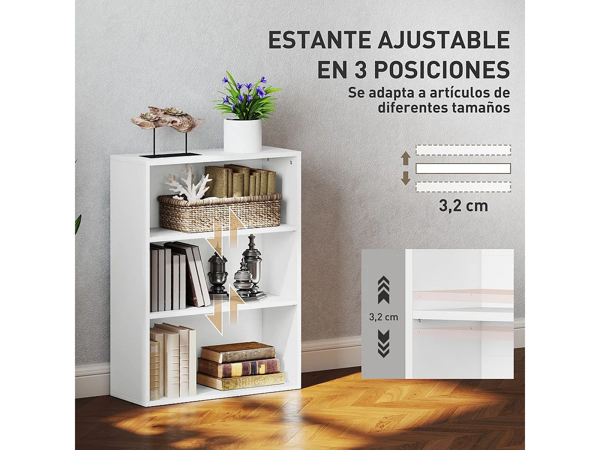 Estantería Waddles Homcom 3 niveles blanco 80x60x24 cm
