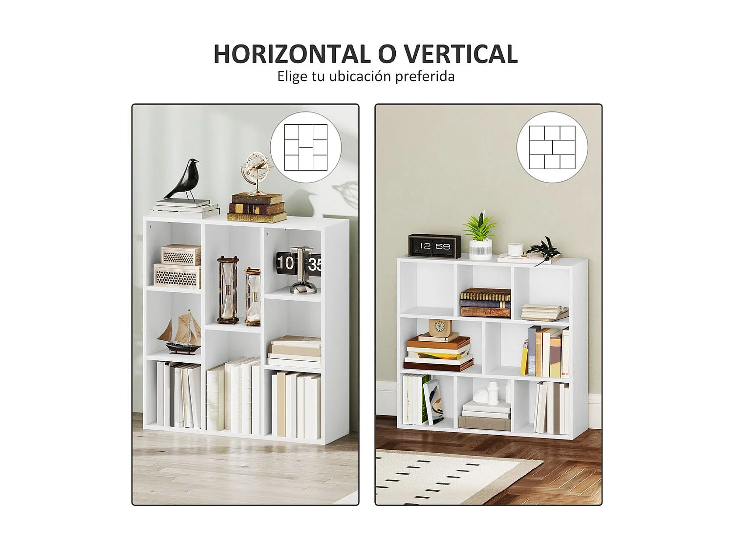 Estantería Alhia Homcom 8 compartimentos blanco 80x74,3x24 cm