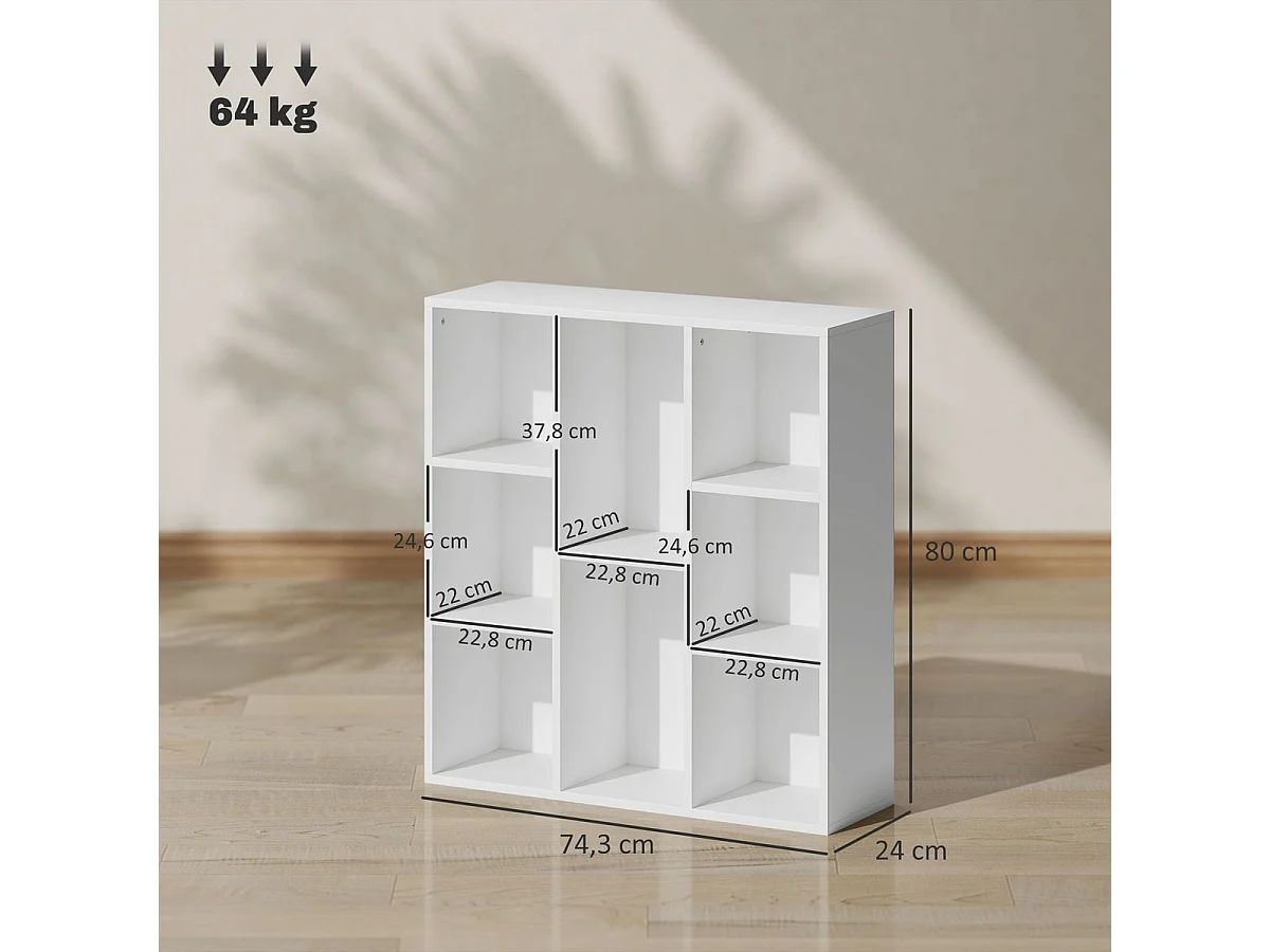 Estantería Alhia Homcom 8 compartimentos blanco 80x74,3x24 cm