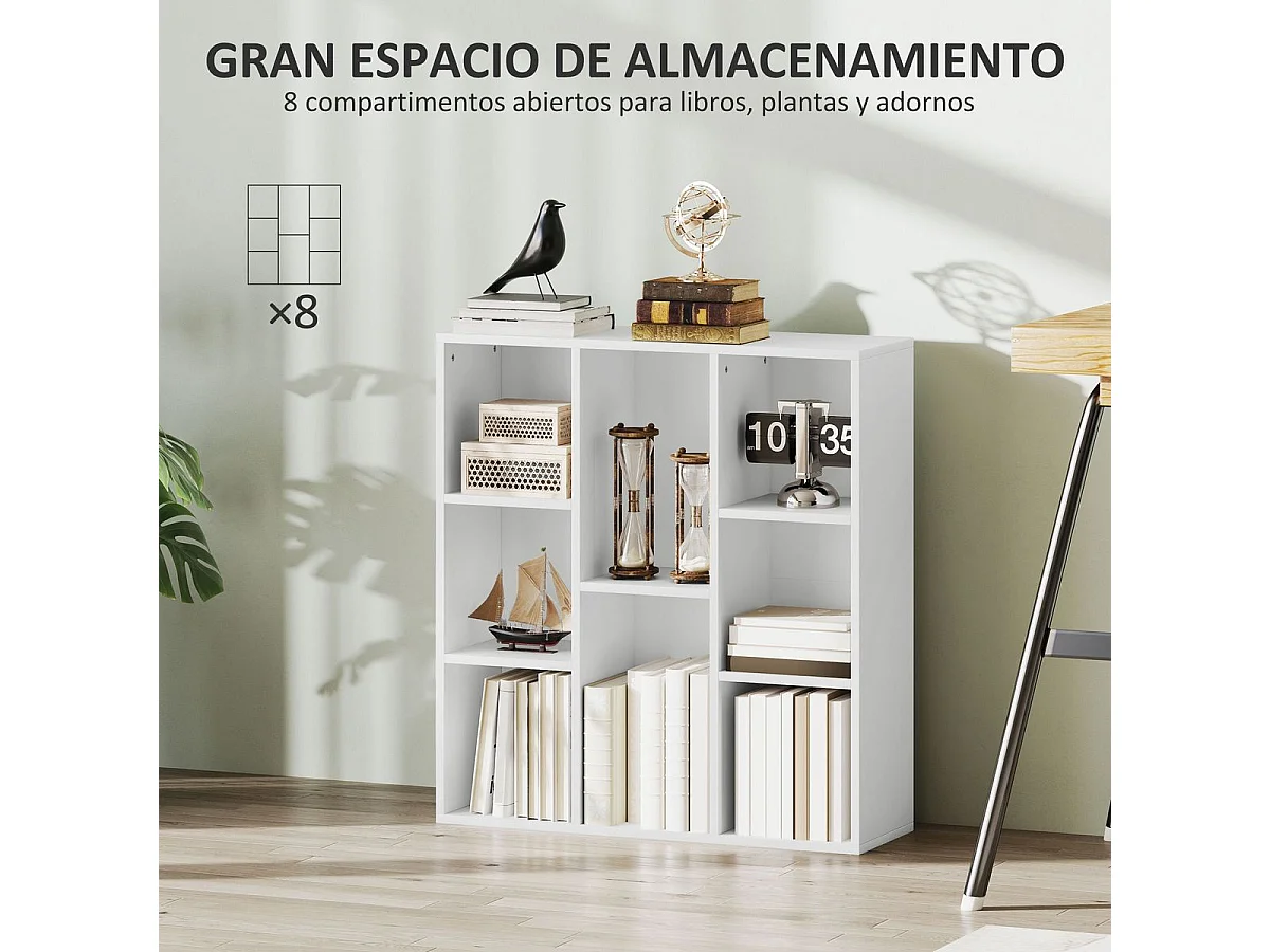 Estantería Alhia Homcom 8 compartimentos blanco 80x74,3x24 cm