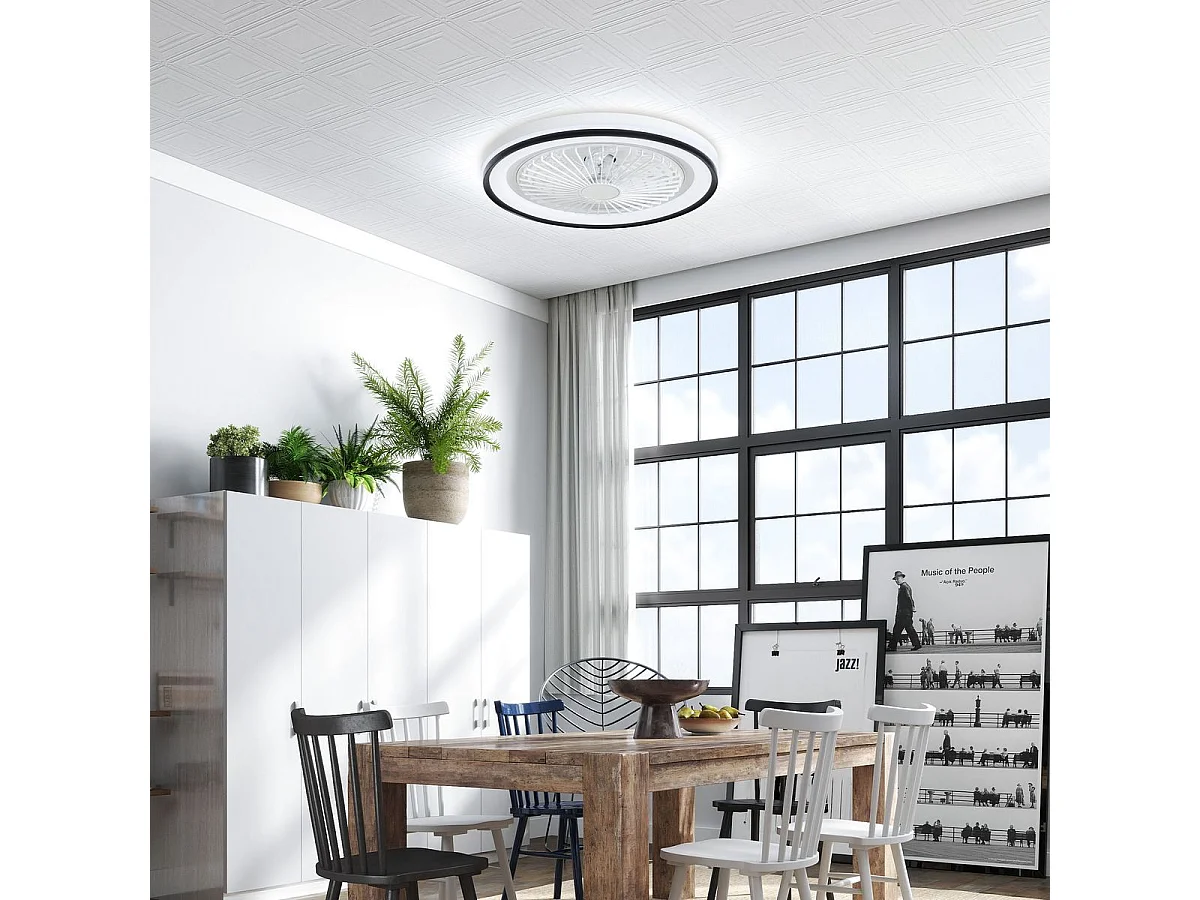 Ventilador de techo Lía Homcom 48,5W luz LED  6 velocidades blanco/negro Ø48 cm