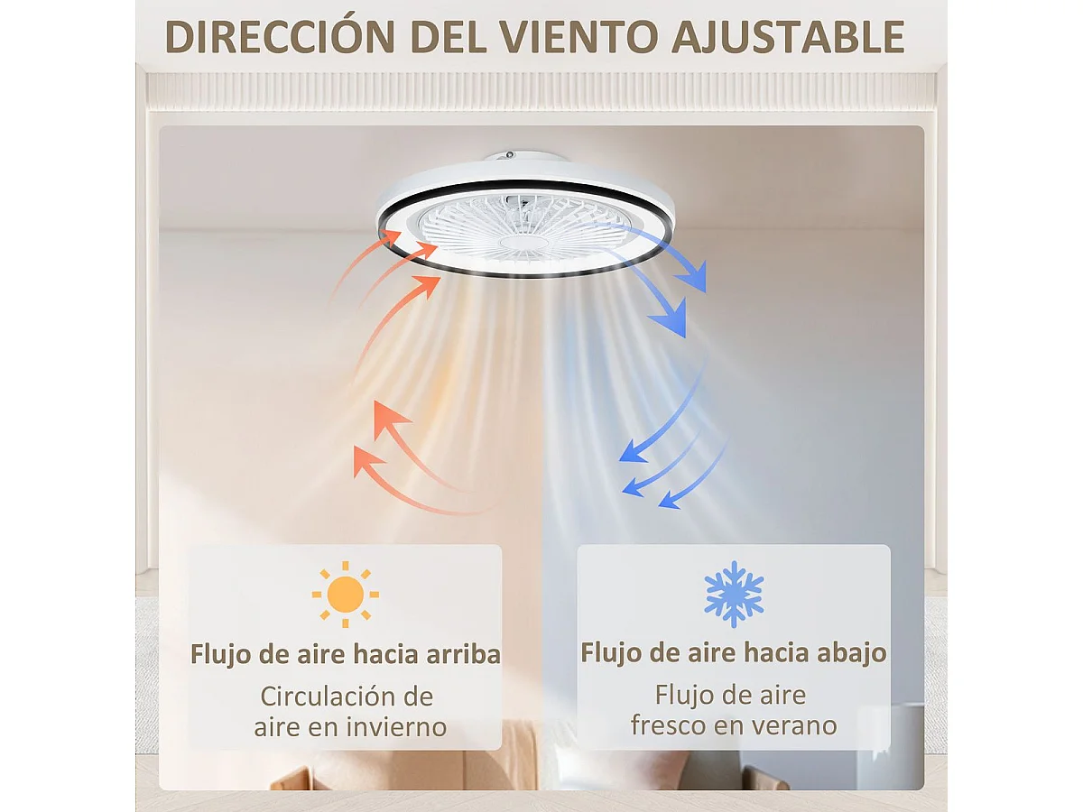 Ventilador de techo Lía Homcom 48,5W luz LED  6 velocidades blanco/negro Ø48 cm