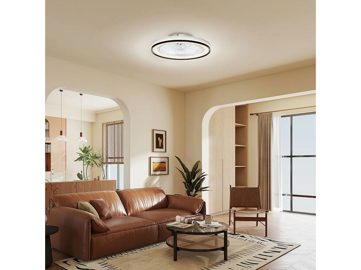 Ventilador de techo Lía Homcom 48,5W luz LED  6 velocidades blanco/negro Ø48 cm