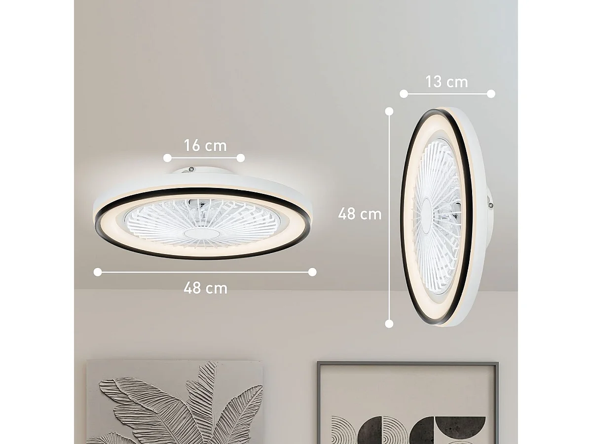 Ventilador de techo Lía Homcom 48,5W luz LED  6 velocidades blanco/negro Ø48 cm
