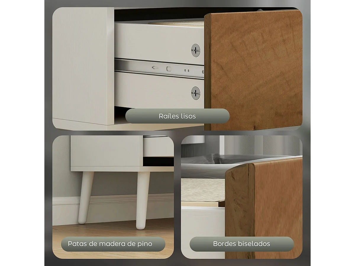 Estantería Cactus Homcom 4 estantes + 2 cajones natural/blanco 179x60x30 cm