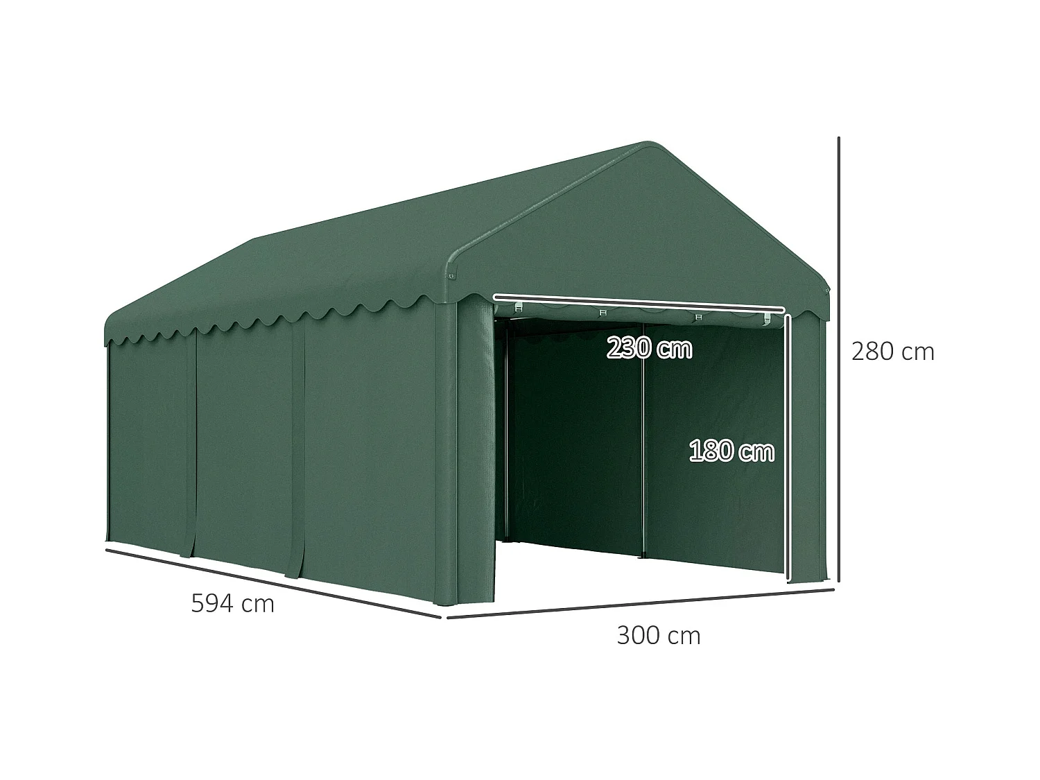 Carpa Burgos Outsunny puertas desmontables verde 280x594x300 cm