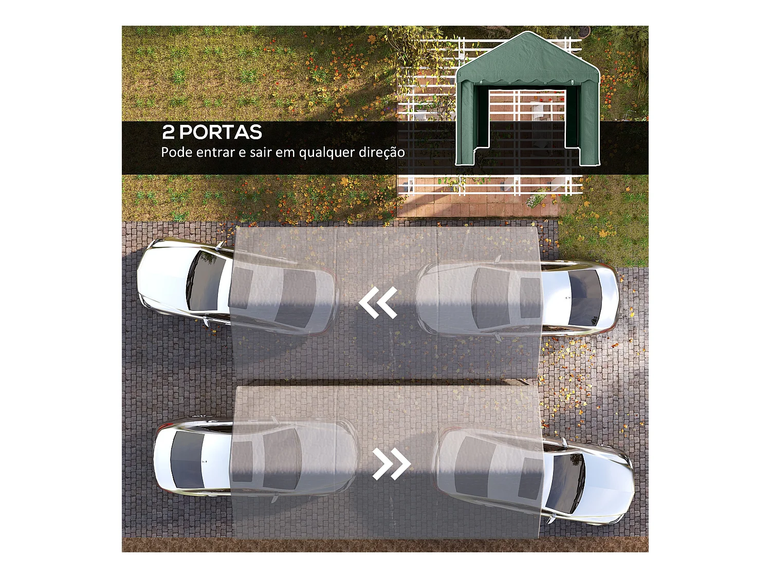 Carpa Burgos Outsunny puertas desmontables verde 280x594x300 cm